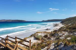 campervan hire blue aqua sea white sandy beach blue sky esperance ocean drive